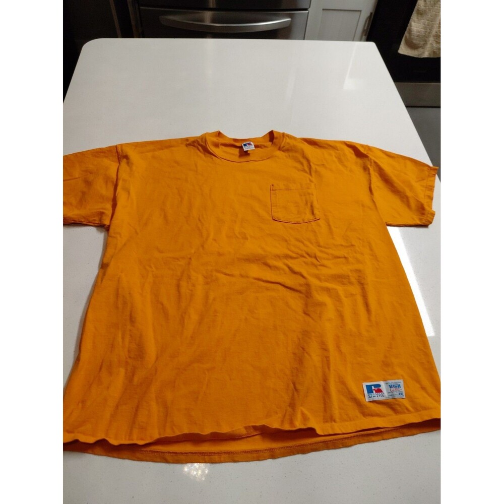 Russell Athletic Shirt Men's XXL Orange Pro Cotton Pocket Tee Made In USA